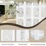 Lightnpro 4-Panel Wooden Room Divider 48 × 64 Inch Antique White Finish - Hand-Carved Oval Folding Privacy Screen, Pre-Assembled Decorative Partition for Living Room, Bedroom & Home Office Light & Pro