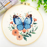 Silentsea Blue Butterfly Embroidery Kit for Adults - DIY Embroidery Set with Fabric, Threads and Needle for Craft Lovers
