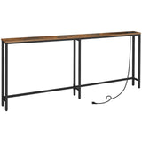 HOOBRO 5.9" Skinny Console Table with Charging Station, 78.7" Narrow Sofa Table with Power Outlets, Long Behind Couch Table, Slim Entryway Table for Hallway, Living Room, Rustic Brown BF205UXG01 HOOBRO