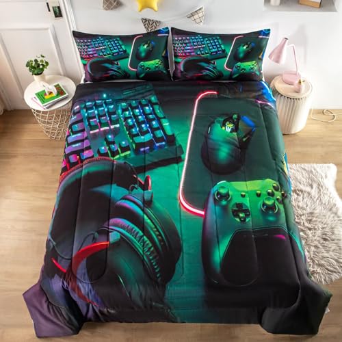GRAT TIOC Gamer Comforter Sets for Teen Boys,Gaming Bedding Sets Twin,Video Game Bedspread,Game Gamepad Bedrooom Bed Set,Controller Gamer Home Decor 3 Piece GRAT TIOC