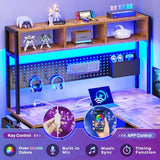 SEDETA L Shaped Gaming Desk with Hutch, 57.5” Reversible Corner Computer Desk with Storage Shelves, Gaming Desk with Pegboard, LED Lights, Power Outlet, Keyboard Tray (Rustic Brown) SEDETA