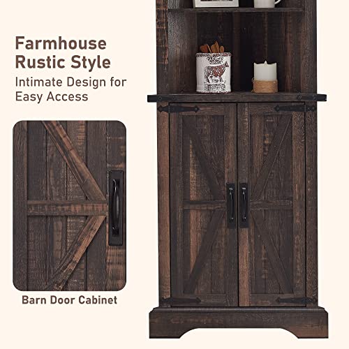 OKD Tall Corner Cabinet, Farmhouse Storage Cabinet with Barn Door Design & Adjustable Shelves, Home Space Saver for Bathroom, Living Room, Dark - WoodArtSupply