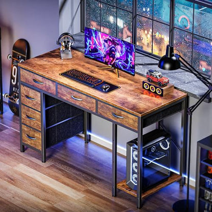 Huuger Computer Desk with 6 Drawers, 47 Inch Office Desk with Shelves, Reversible Gaming Desk, Corner Desk with Storage, Work Desk for Home Office, Study, Living Room, Rustic Brown - WoodArtSupply