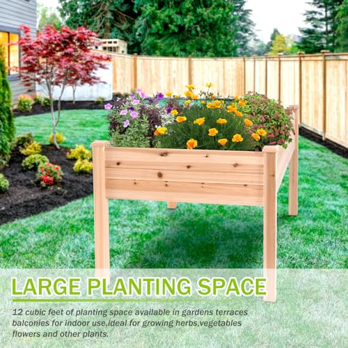 48"x34" Raised Garden Bed - Elevated Wood Planter Box for Healthy Plant Growth, 440 lb Capacity - Natural Color