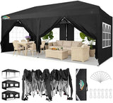 COBIZI Canopy 10x20 Pop Up Canopy Tent with 6 Sidewalls Party Tents for Parties Weddings Backyard Waterproof Outdoor Commercial Event Tent with Stakes, Ropes, Black COBIZI
