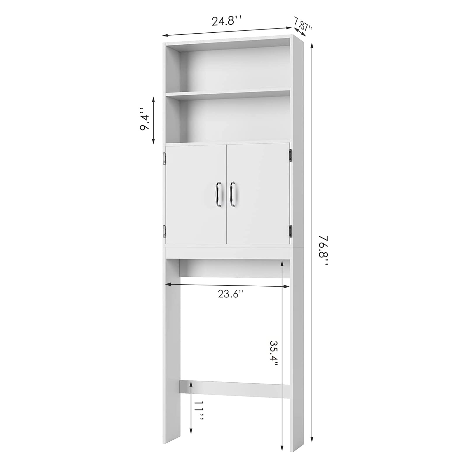 HOSTACK Over The Toilet Storage, Double Door Bathroom Organizer Toilet Cabinet, Freestanding above Toilet Rack with Open Shelves and Adjustable Bottom Bar, 76.8 in H, White - WoodArtSupply