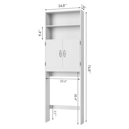 HOSTACK Over The Toilet Storage, Double Door Bathroom Organizer Toilet Cabinet, Freestanding above Toilet Rack with Open Shelves and Adjustable Bottom Bar, 76.8 in H, White - WoodArtSupply