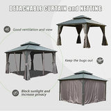 Domi Hardtop Gazebos 12x12FT, Aluminum Metal Gazebo with Galvanized Steel Double Roof Canopy, Curtain and Netting, Permanent Gazebo Pavilion for Patio, Backyard, Deck and Lawn, Grey domi outdoor living