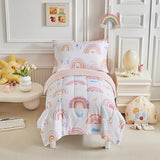 Joyreap 4 Piece Toddler Bedding Set- Pink Rainbow Lovely Design, Microfiber Toddler Bedding Comforter Set for Kids Girls Joyreap