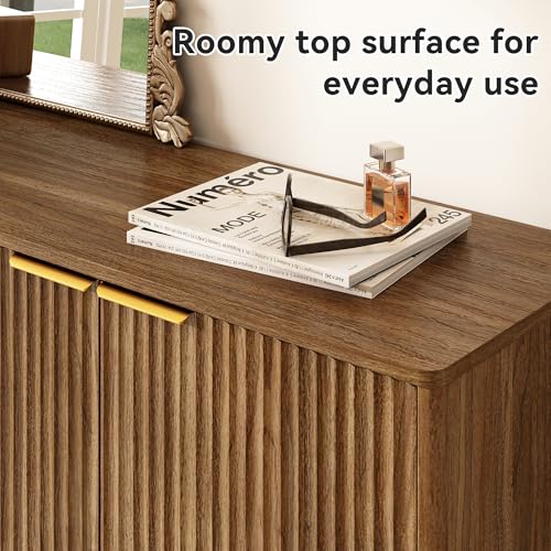 Sscaktu Fluted Shoe Cabinet with Doors, 5-Tier Shoe Storage Cabinet with Adjustable Shelves, Wooden Freestanding Shoe Organizer Shoe Cabinet for Entryway,Hallway,Living Room, Natural Oak Sscaktu