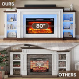 80" LED Electric Fireplace with Mantel, Fireplace TV Stands for 90 Inch TV, Modern Entertainment Center with Storage, Delicate Three-Dimensional Molding with Remote Control for Living Room J-yaamiZz
