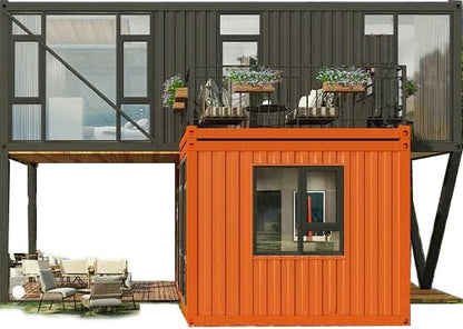 2 Room Double Story Container House Prefab Tiny Home to Live in for Adults Mini Foldable Mobile Home Modular Guest Homes kit casas prefabricadas para Vivir with Water & Electricity Terrace