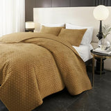 Powdion Velvet Quilt King Size,Bedspread Quilted Bedding Set,Luxurious Soft Coverlet Set Lightweight Velvet Comforter with Pillow Shams Brown, 96x106 Cross Stitch Striped Quilt Set Powdion