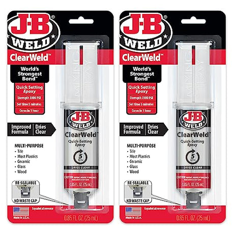 J-B Weld ClearWeld 5 Minute Epoxy, Clear, Syringe, 2 Pack, 50112-2 J-B Weld
