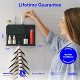 WallShelfie Bedside Wall Organizer & Dorm Decor - Dorm Room Essential, Floating Bedside Shelf Wall Mount Organizer, Remote Control Holder, Cool Teen Girls Trendy Stuff, Room Organization (Black) Smallish