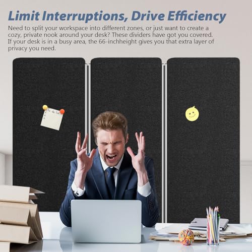 Room Divider Soundproof Privacy Panel with Wheels, 3 Panel Wall Divider (Aluminum Frame) for Room Partition, Folding Room Dividers Space Separation Office Cubicle Wall Divider Sound Proof Separator HOMSCREENER