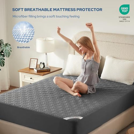BEDLORE Waterproof Mattress Protector, Full Size Mattress Pad with Deep Pocket 6"-15" Depth, Soft Dirt-Proof Double Bed Mattress Cover for Bedroom, College Dorm, Hotel (Gray) BEDLORE