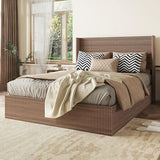 Lift Up Storage Bed Queen Size, Queen Bed Frame with Headboard and Lift Storage System, Wood Headboard with Wing-Back and Convex Groove Board Design Bellemave