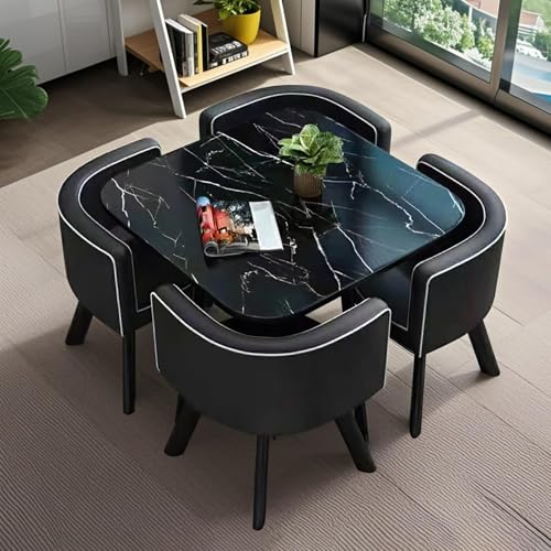 Huariifowm Square Dining Table Set – Simple Small Square Table with 4 Chairs, Modern Kitchen & Dining Table Set, Space-Saving Conference Table for Home, Office(Black Grain + Black,32L*32W*29" H) Huariifowm