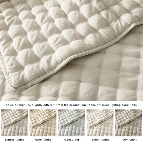 WDCOZY Beige Twin Quit Size Bedding Sets with Pillow Sham, Neutral Lightweight Soft Bedspread Coverlet, Quilted Blanket Thin Comforter Bed Cover for All Season, 2 Pieces, 68x90 inches WDCOZY
