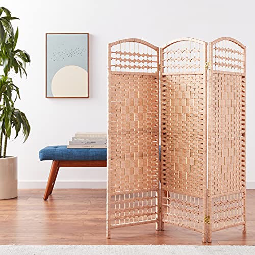 4 ft. Short Fiber Weave Folding Screen - Natural - 3 Panels Red Lantern