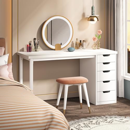 Tribesigns 47 inches Vanity Desk with 5 Drawers (White) Tribesigns