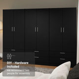 Madesa 6 Doors 6 Drawers Storage Cabinet Wardrobe with Shelves and Hanging Space 94" L Wooden Armoire Closet Organization Unit for Bedroom and Office - Black Madesa