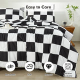 Anrenoti Black White Plaid Comforter Set, 3 Pieces Fluffy Gingham Checkered Down Alternative Comforter Full (79"x90"), Lightweight Microfiber Geometric Bedding with 2 Pillowcases for All Seasons Anrenoti