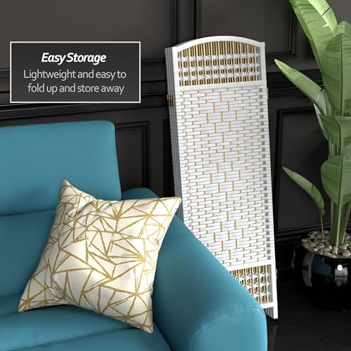 4 ft. Short Fiber Weave Folding Screen - White - 3 Panels Red Lantern