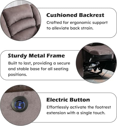 EBELLO Classic Power Recliner Chair, Oversized Electric Reclining Chair with Overstuffed Cushion and Back, Soft Fabric Adults Single Recliner Sofa for Living Room, Brown EBELLO
