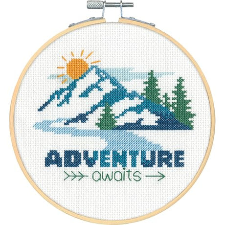 Dimensions 72-70486 Adventure Awaits Counted Cross Stitch Kit for Beginners, 6" Diameter, 14 Cnt. Aida, 5 Pieces Dimensions