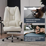 EXCEBET Big and Tall Office Chair 400lbs Wide Seat, Leather High Back Executive Office Chairs with Foot Rest, Ergonomic Lumbar Support for Lower Back Pain Relief (White) EXCEBET