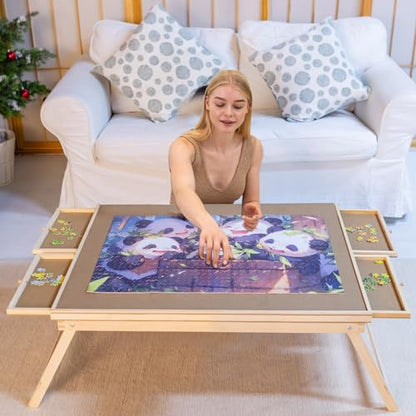 1000 Piece Wooden Folding Puzzle Table with Legs, 22" x 30" Jigsaw Puzzle Board with 4 Drawers and Protective Cover Portable Puzzle Table for Adults and Teens