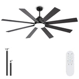 Kayleik 72 Inch Large Ceiling Fan with Lights and Remote, Black Ceiling Fan for 8 Blades 6 Speed Reversible Quiet DC Motor, Outdoor Ceiling Fans for Living Room,Patio,Garage,and Commercial Spaces Kayleik