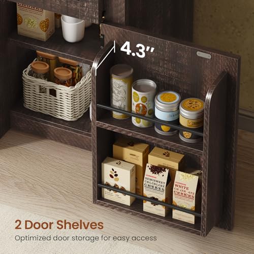 Itaar 71" Arched Kitchen Pantry Cabinet, Kitchen Storage Cabinets with 1 Large Drawer & Storage Cart 2 Tier & Door Shelves for Living Room, Dining Room, Brown Itaar