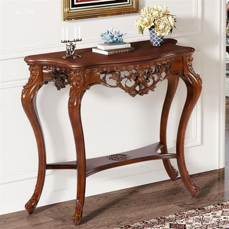 Tribesigns Antique Console Table, 38 Inch Victorian Half Moon Sofa Table with Hollow Floral Apron and Cabriole Legs, Vintage Traditional Decorative Furniture Tables for Entryway, Hallway, Living Room Tribesigns