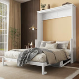 MoproBeti Wood Murphy Bed Queen Size, Space-Saving Hidden Foldable Wall Bed with Storage Shelf and Gas Struts for Bedroom,Guest Room,Home Office, Gym,No Box Spring Needed, White MoproBeti