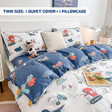 Dinosaur Kids Duvet Cover Set Twin, 100% Cotton Dino Truck Car Bedding Set for Boys Girls Toddler, 2 Pieces Reversible Dinosaur Comforter Cover Set (1 Duvet Cover+1 Pillowcase) DJY