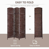 HOMCOM Room Divider, 3 Panel Folding Privacy Screen, 6FT Tall Portable Wicker Weave Partition Wall Divider for Bedroom, Home Office, Brown HOMCOM