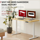 SANODESK 55" Electric Standing Desk,One-Piece Dual Motor Height Adjustable Desk, Stable and Durable 3-Stage Stand up Desk for Home Office (White Frame/55 x 28 Inch Maple top) SANODESK