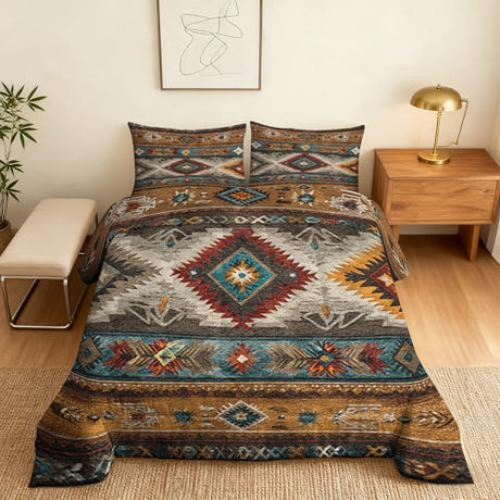 ZDABAOEC Western Full Size Comforter Set 3 Piece, 2 Pillow Shams, Native American Tribal Aztec Navajo Reversible Down Alternative All Season Bedding, Soft Microfiber, Southwestern Bedroom Decor ZDABAOEC