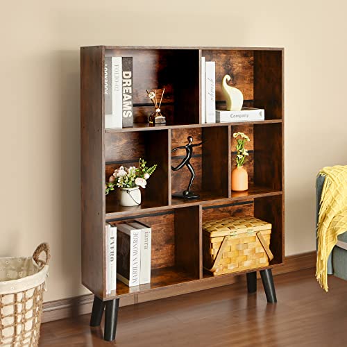 Modern Rustic Brown 3-Tier Cube Bookshelf by LEYAOYAO - Elegant Storage Organizer with Legs - WoodArtSupply