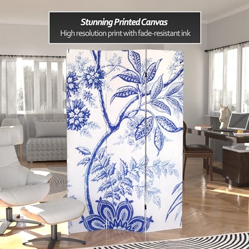 Red Lantern 6 ft. Tall Blue Toile Double Sided Room Divider 3 Panel Freestanding Folding Privacy Screen Partition and Separator for Modern and Contemporary Bedroom Home Office Dorm Red Lantern
