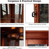 GPCRAC Corner Curio Cabinet with Lights, Adjustable Tempered Glass Shelves, Mirrored Back, Display Cabinet (Walunt(Tall)) GPCRAC