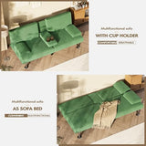 Homall Futon Sofa Bed, Futon Couch with Removable Armrests, Adjustable Recliner Sleeper Sofa Bed with Dual Cup Holders for Living Room, Apartment, Office (Corduroy, Green) Homall