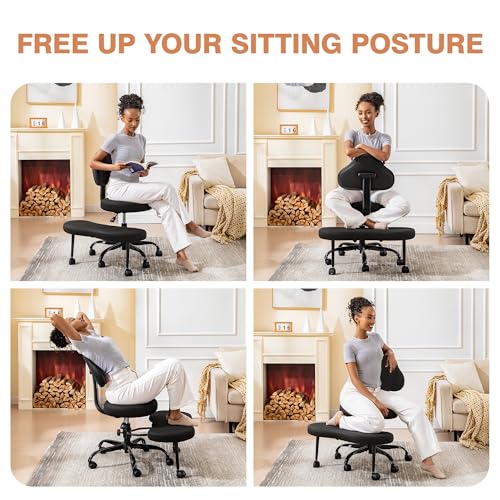 AtHope Cross Legged Office Chair, Criss Cross Desk Chair ADHD Meditation Kneeling Yoga Seat with Adjustable Height, Lumbar Support, Wider Footrest and Wheels (Black) AtHope