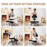 AtHope Cross Legged Office Chair, Criss Cross Desk Chair ADHD Meditation Kneeling Yoga Seat with Adjustable Height, Lumbar Support, Wider Footrest and Wheels (Black) AtHope