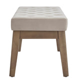 24KF Velvet Upholstered Tufted Bench with Solid Wood Leg,Ottoman with Padded Seat-Taupe 24KF