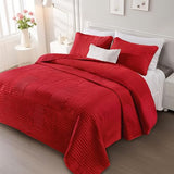 Whale Flotilla Ultra Soft Queen Quilt Bedding Set, Lightweight Microfiber Red Quilts Bedspreads Full Size, 3 Piece Ultrasonic Geometric Coverlet Bed Cover for All Seasons Whale Flotilla