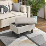 IBUYKE Storage Ottoman Footrest Stool with Linen Fabric, Rectangular, Flip Top Lid, Non-Slip Feet, Compact Design, Stylish and Functional, Linen RF-BD223 IBUYKE